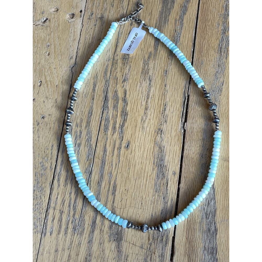 Turquoise Beaded Necklace Sterling Silver Navajo Pearl Style Western Boho 18–20” - Picture 5 of 10